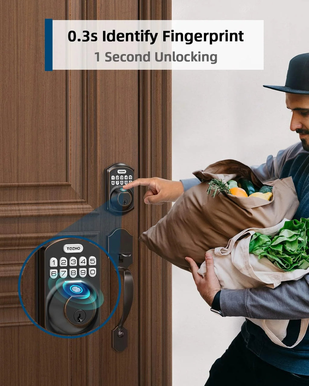 Fingerprint Keyless Entry Keypad Smart Electronic Deadbolt Door Lock with 2 Handles Set Oil Rubbed Bronze S184