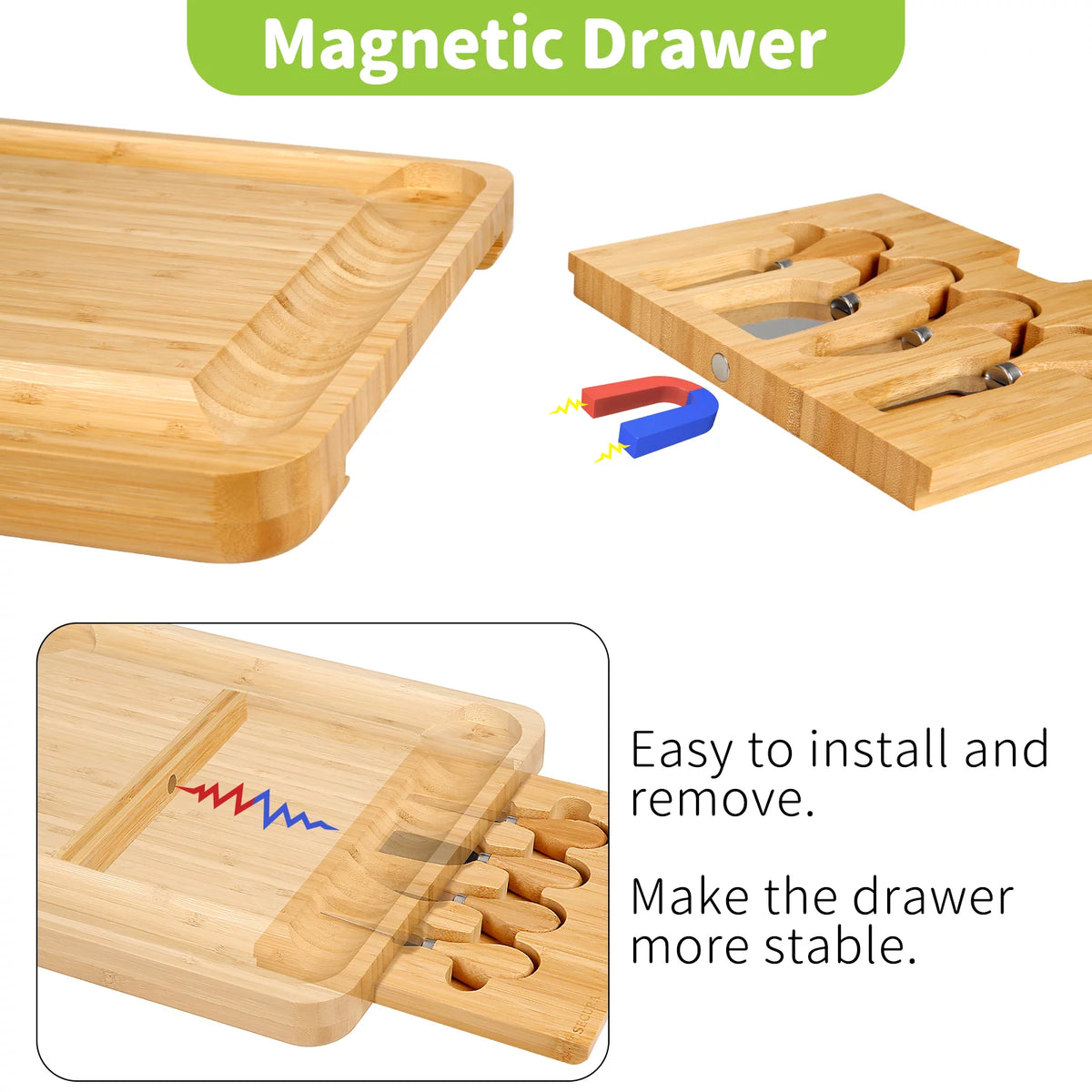 Bamboo Cheese Board Set with Knife Set and 2 Ceramic Bowls V6669
