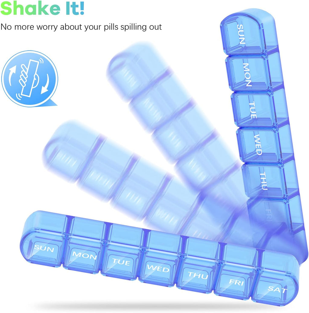 Blue+Green Extra Large Pill Organizer 2 Pack 7 Day Weekly Pill Case T3225