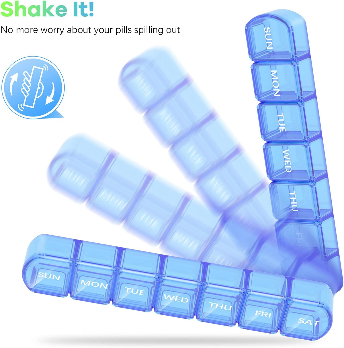 Blue+Green Extra Large Pill Organizer 2 Pack 7 Day Weekly Pill Case T3225
