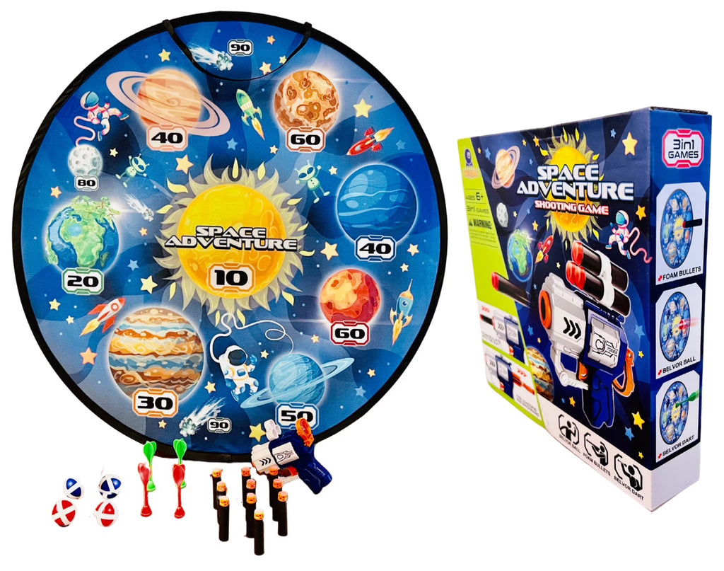 Wall Hanging Dart Game Set with Foam Bullets, Plastic Darts, Belvor Balls and 1 Compact Gun S331