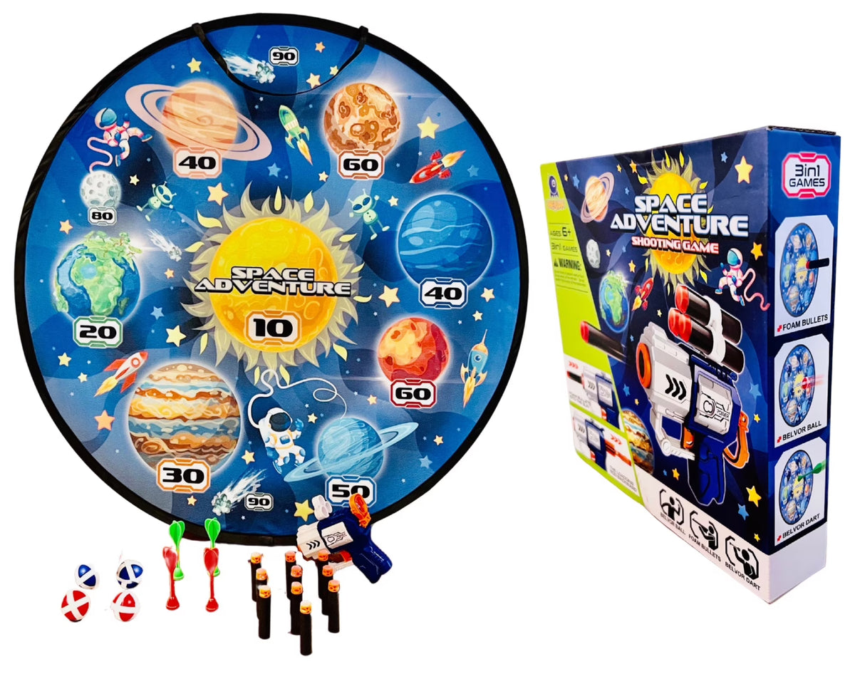 Wall Hanging Dart Game Set with Foam Bullets, Plastic Darts, Belvor Balls and 1 Compact Gun S331