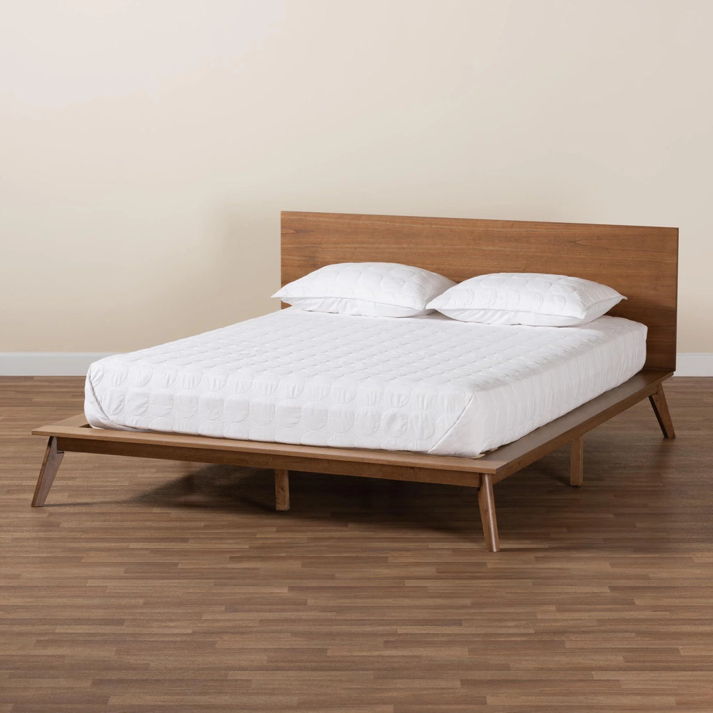King Size Walnut Brown Wood Platform Bed F889679