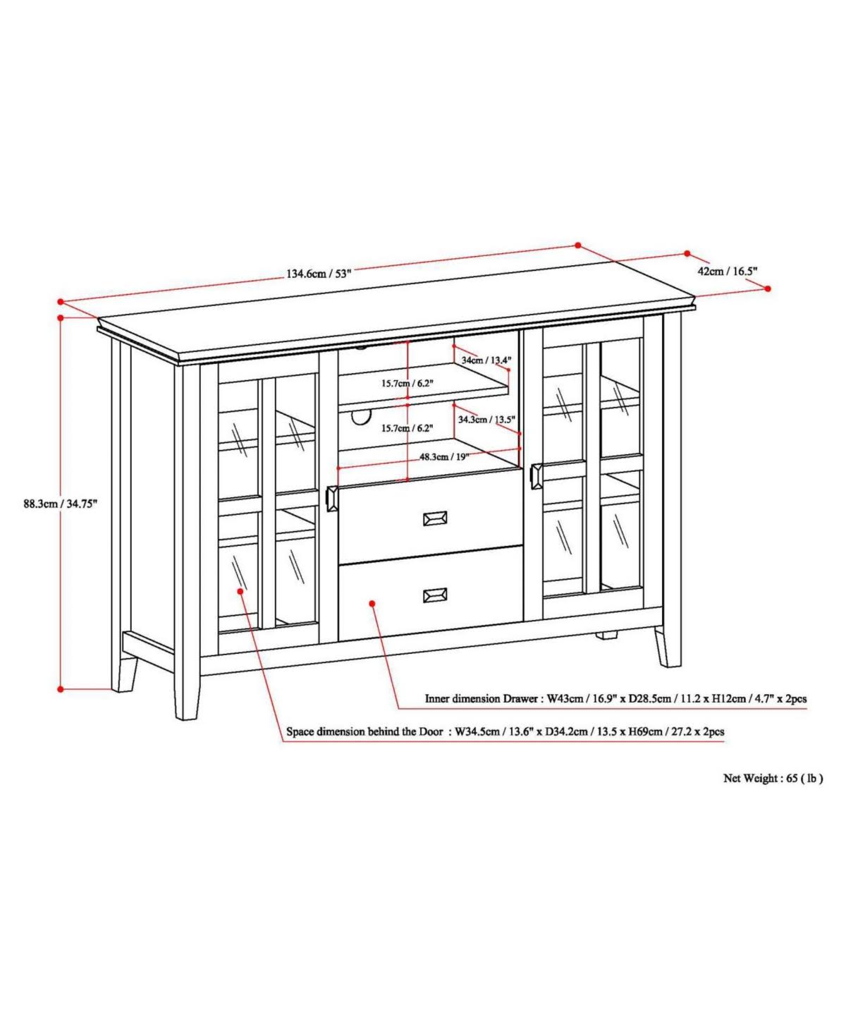 Solid Wood TV Media Stand in Russet Brown K5764