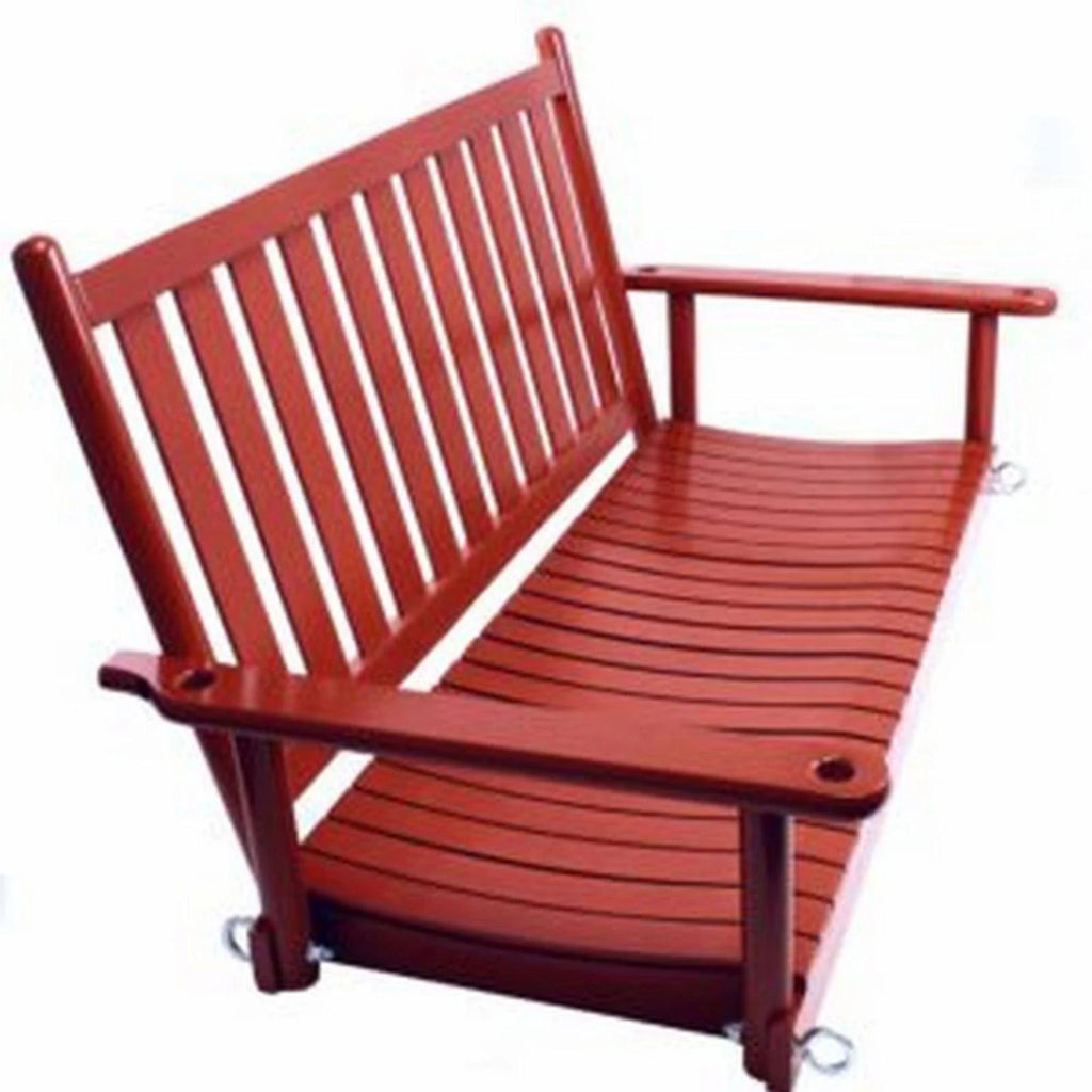 Red Wood Porch Swing with Vertical Slat Back and Seat K42445