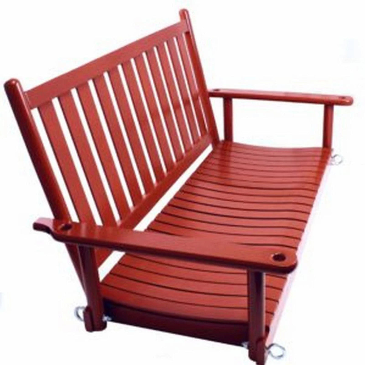 Red Wood Porch Swing with Vertical Slat Back and Seat K42445