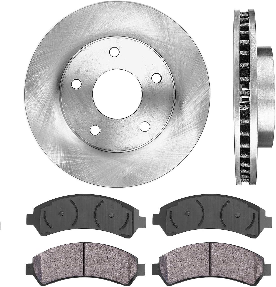 5 Lug Brake Disc Rotors and Ceramic Brake Pads with Clips X830534