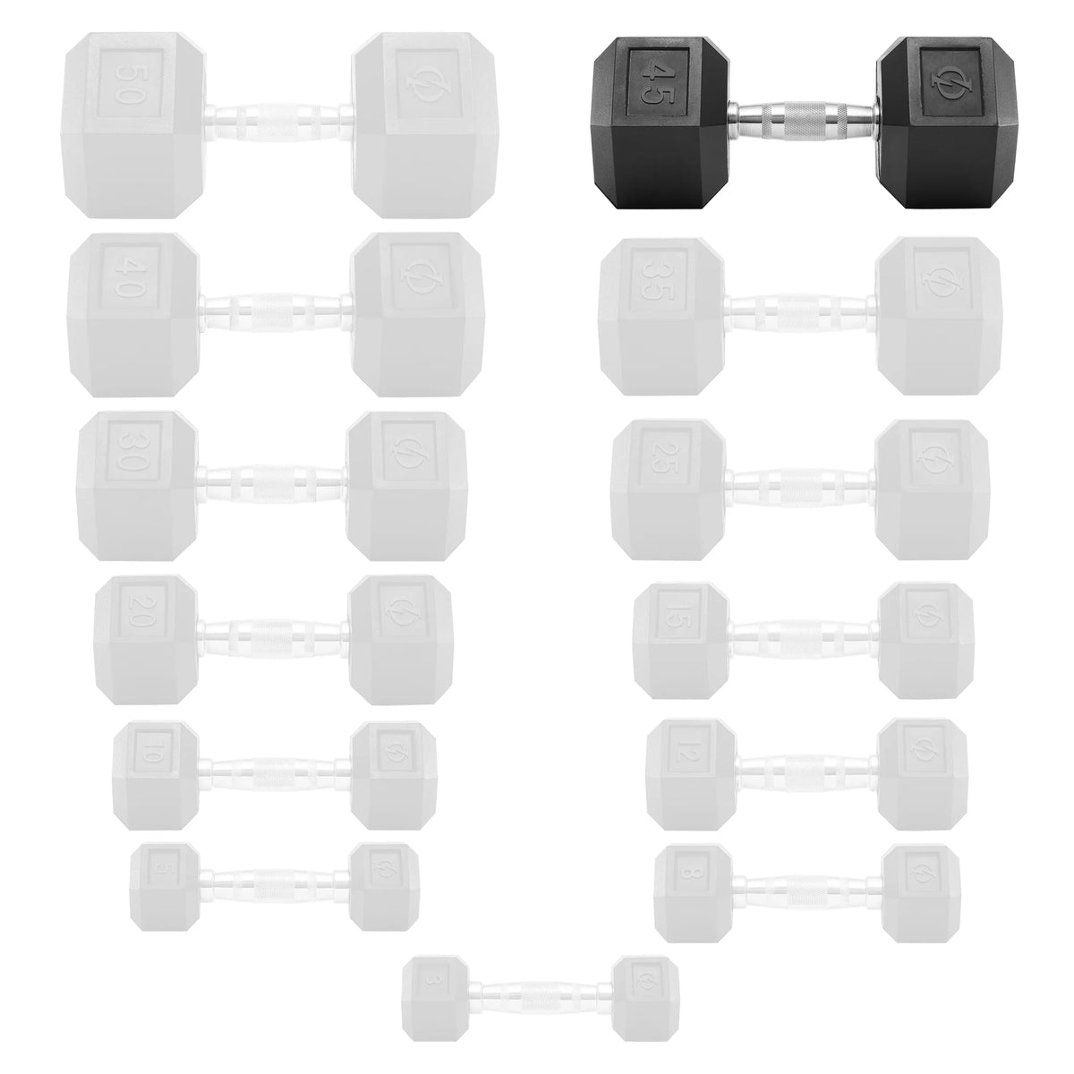 45 lb Pair Rubber Coated Hex Dumbbell O373267
