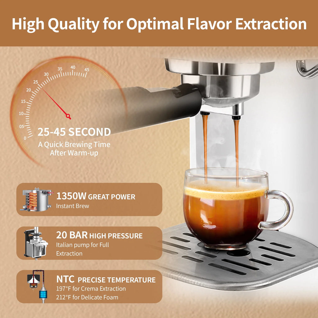 20 Bar Espresso Machine with Milk Frother Wand, 40.58 oz, White T692179