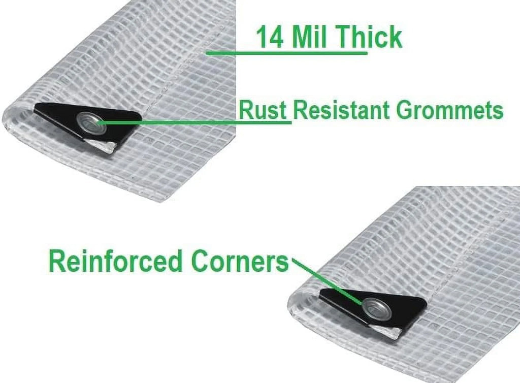 Clear Greenhouse Heavy Duty 14 Mil Waterproof Poly Tarp with Grommets (10 X 20 FT) V667807