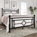 Queen Size Black Metal Bed with Vintage Headboard G830