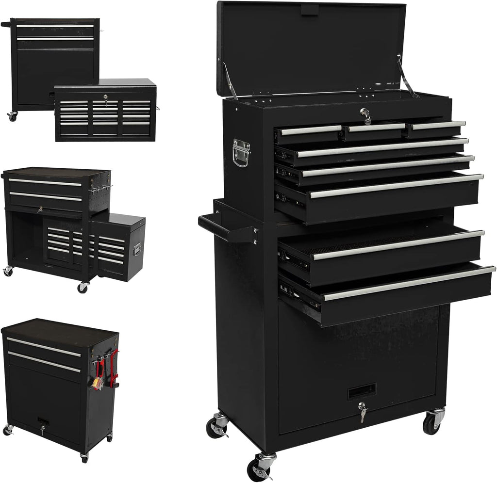8-Drawer Rolling Tool Chest with 4 Wheels, Lockable Tool Storage Cabinet (RED) X836