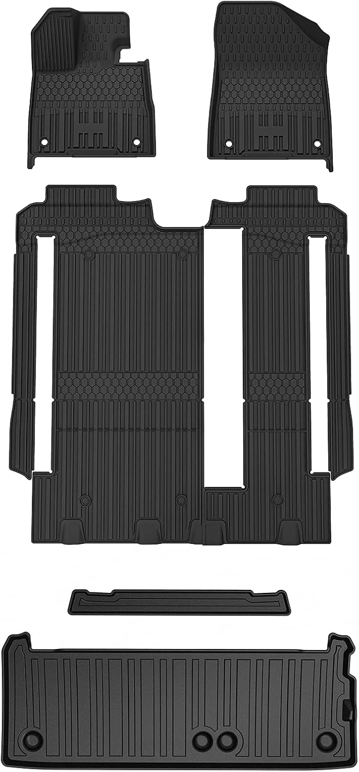 TPE All Weather Custom Fit Floor Liner for Toyota Sienna 8 Seat Full Set, Black Q804317