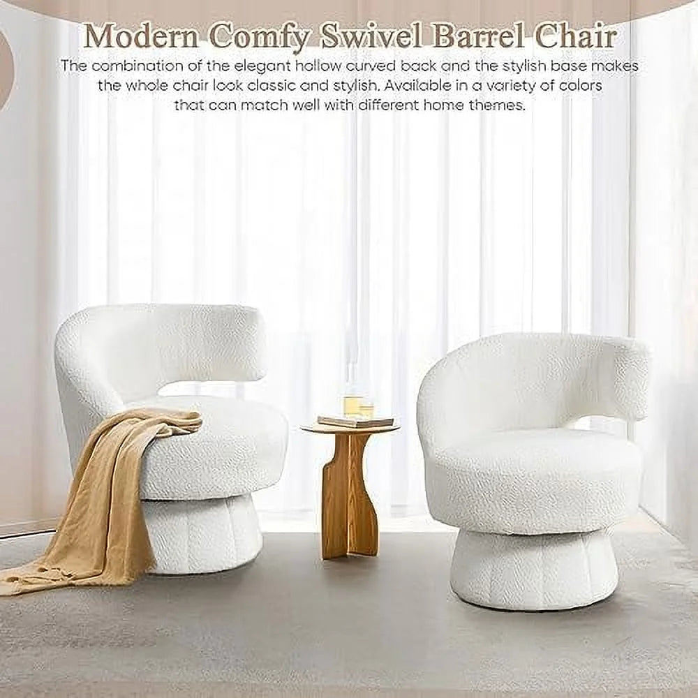 Swivel Barrel Chair Upholstered Accent Chair with Curved Back J5497