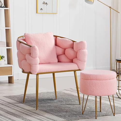 Accent Chair with Ottoman Teddy Fleece Fabric with Metal Frame G255