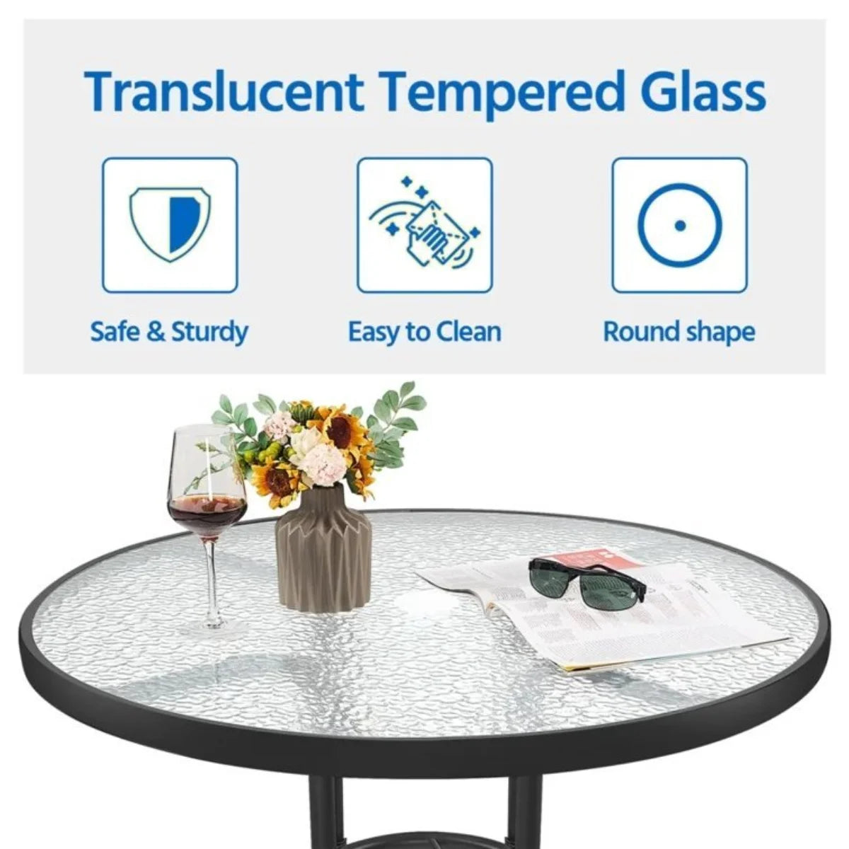 32" Round Glass Patio Table with Umbrella Hole B830