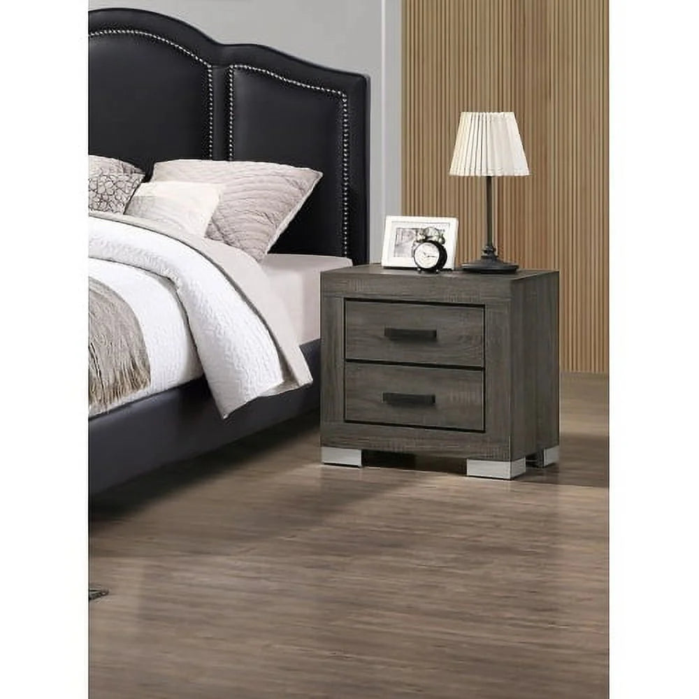 Wooden Nightstand with Drawers Grey S794932