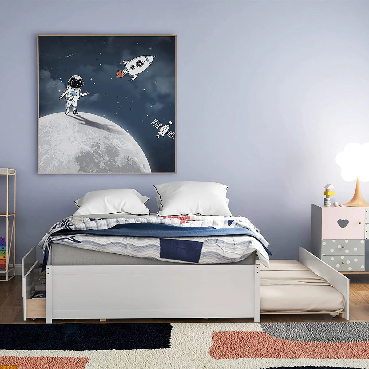 White Full Bed with Trundle and Storage B572003
