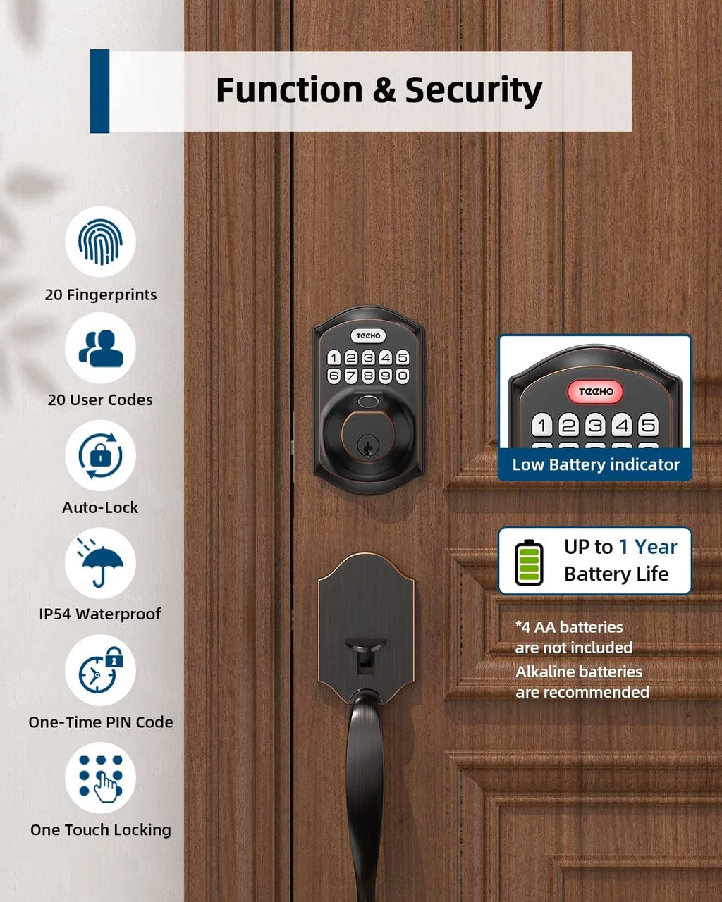 Fingerprint Keyless Entry Keypad Smart Electronic Deadbolt Door Lock with 2 Handles Set Oil Rubbed Bronze S184