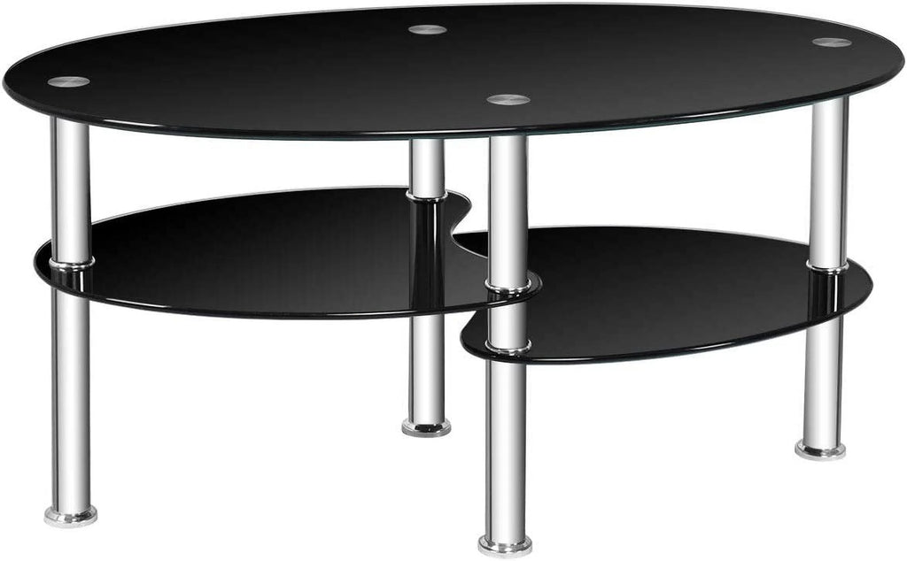 Black Oval Glass Coffee Table X971528