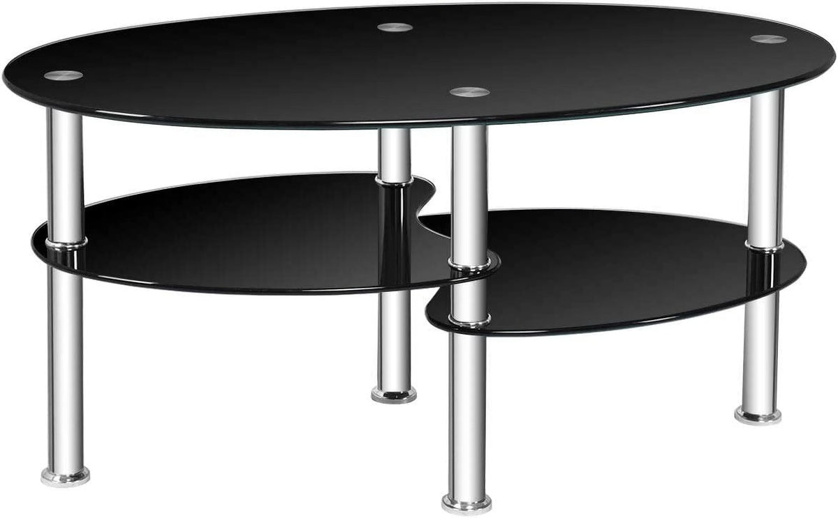Black Oval Glass Coffee Table X971528