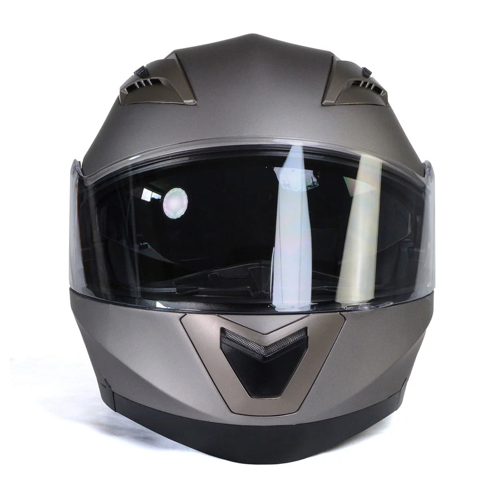 Silver Modular Motorcycle Helmet with Drop Down Visor V453