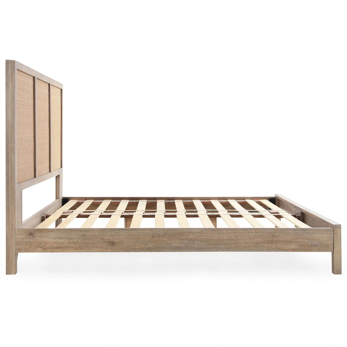Queen Bed Open Weave Caning Solid Mango Wood Taupe O6996
