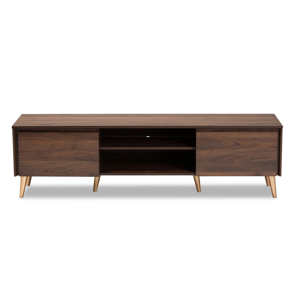 Walnut Brown and Gold Finished Wood TV Stand T93797