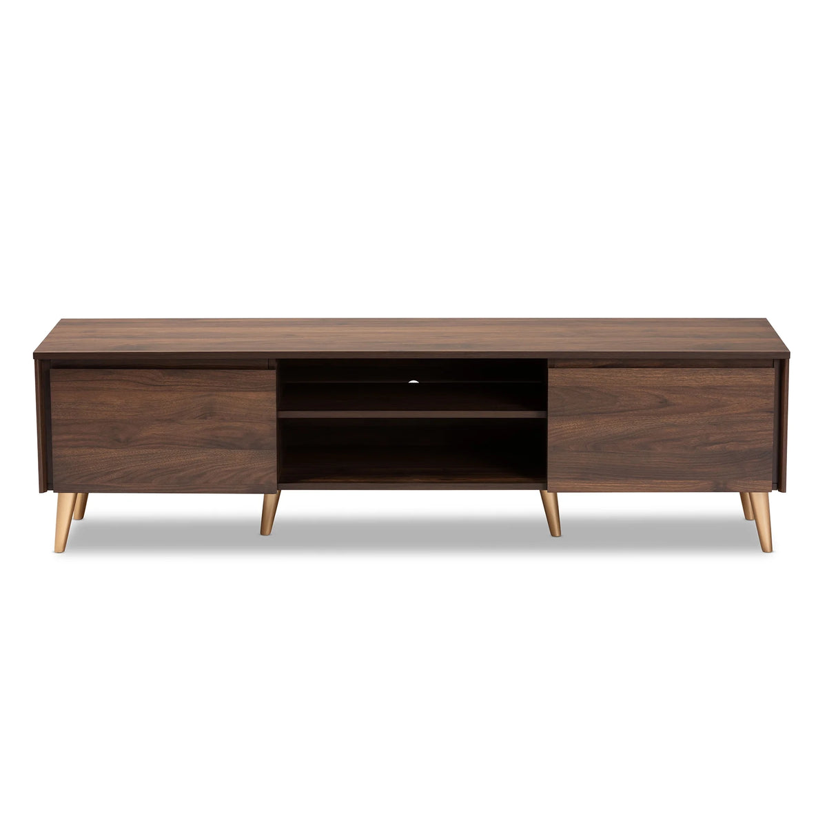 Walnut Brown and Gold Finished Wood TV Stand T93797