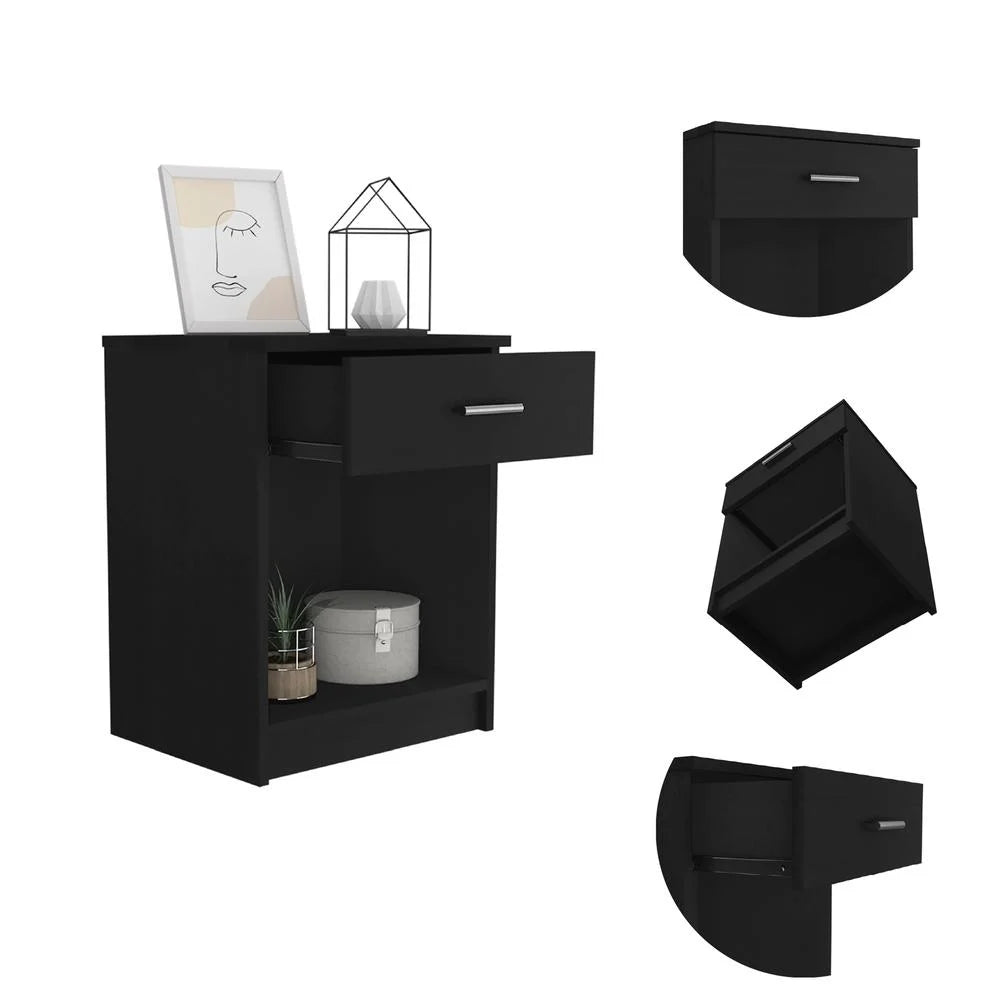 Black Engineered Wood Nightstand J698