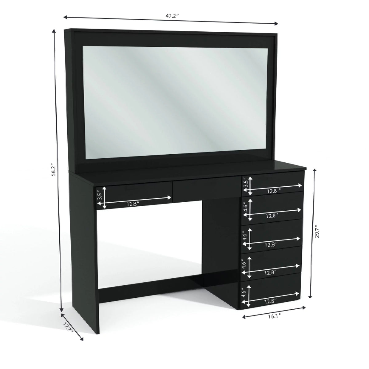 Modern Black Vanity Table with Wide Mirror Q43230