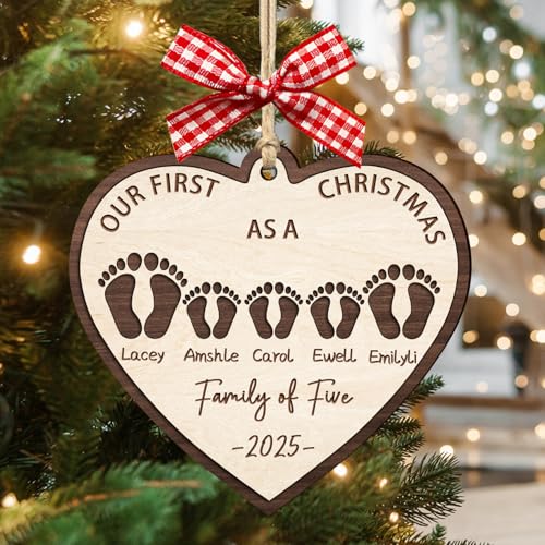 First Christmas Family of Three Footprints Ornament T632