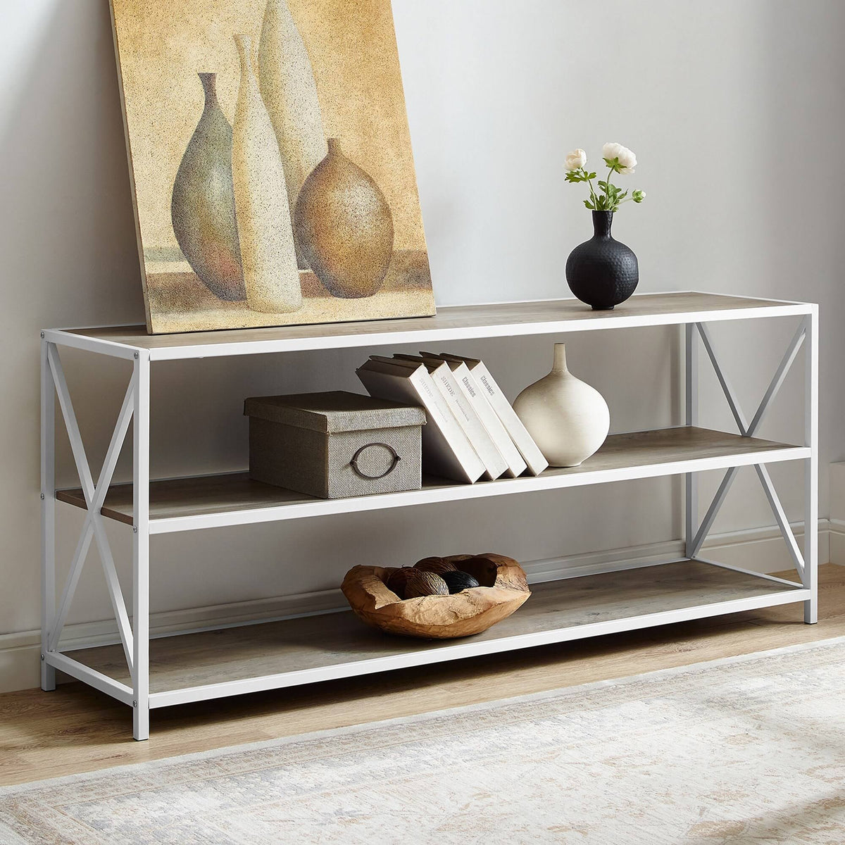 X-Frame 60x22 Wide 2 Shelf Laminate Industrial - Dark Walnut D807