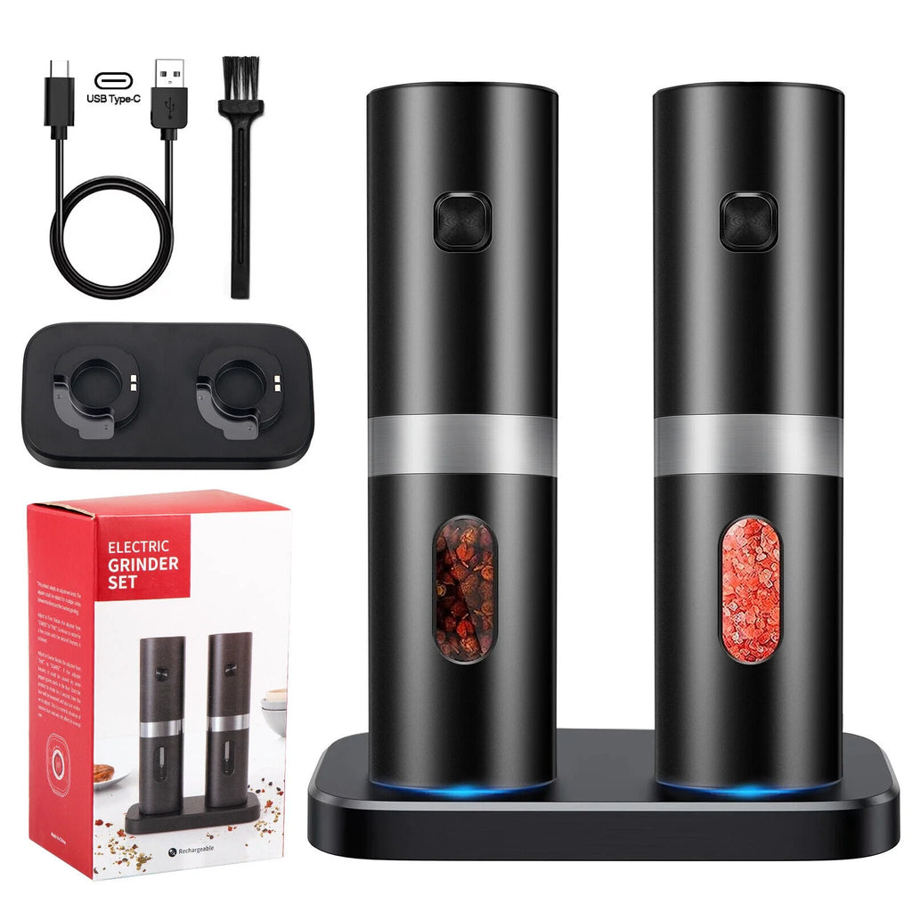 Electric Black Salt & Pepper Grinder USB Mill Z1287