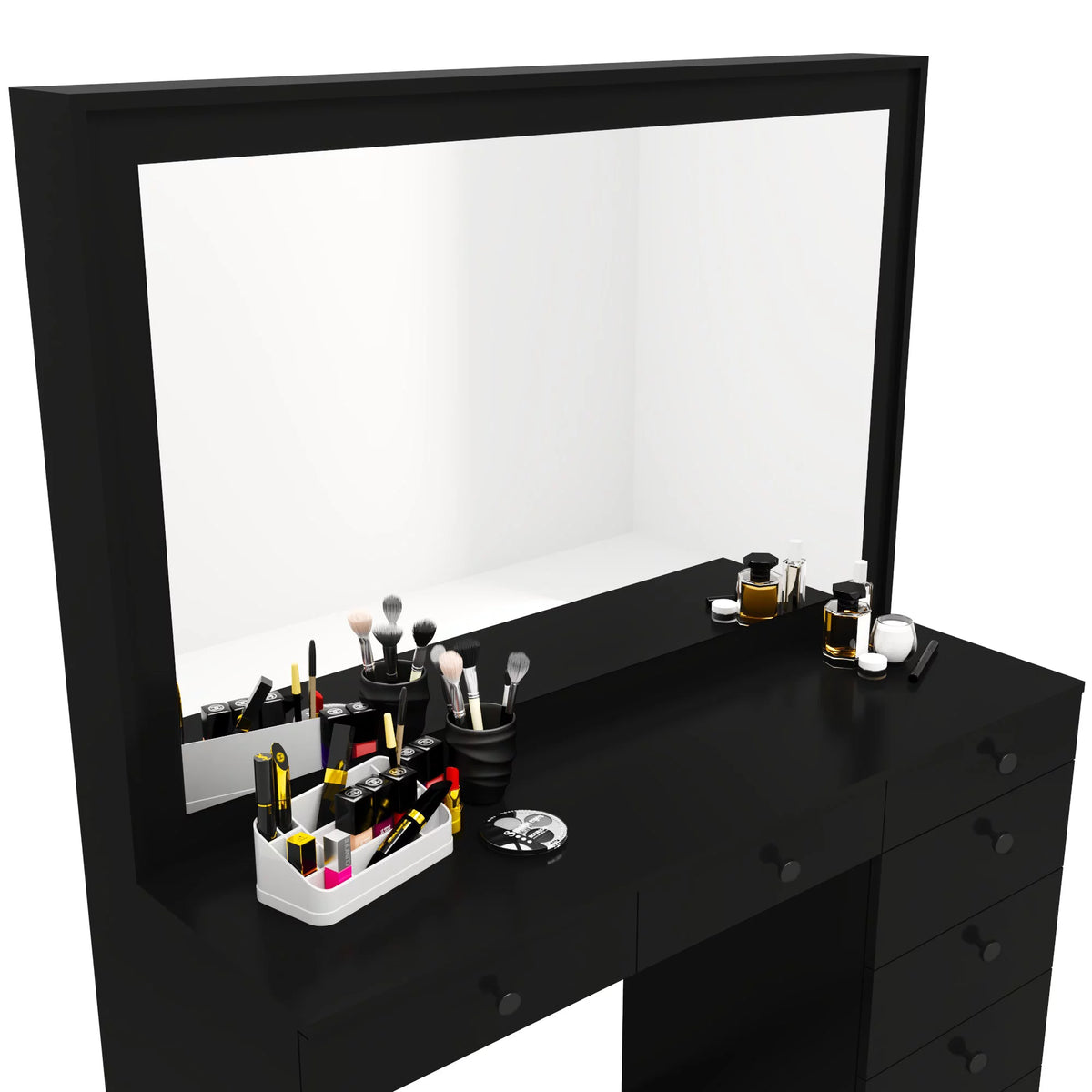 Modern Black Vanity Table with Wide Mirror Q43230