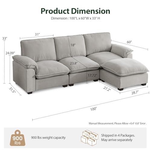 Ivory Beige Chenille Modular Sectional Sofa C6009