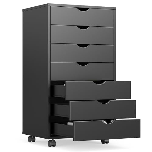 White 7 Drawer Mobile File Cabinet with Wheels F3962