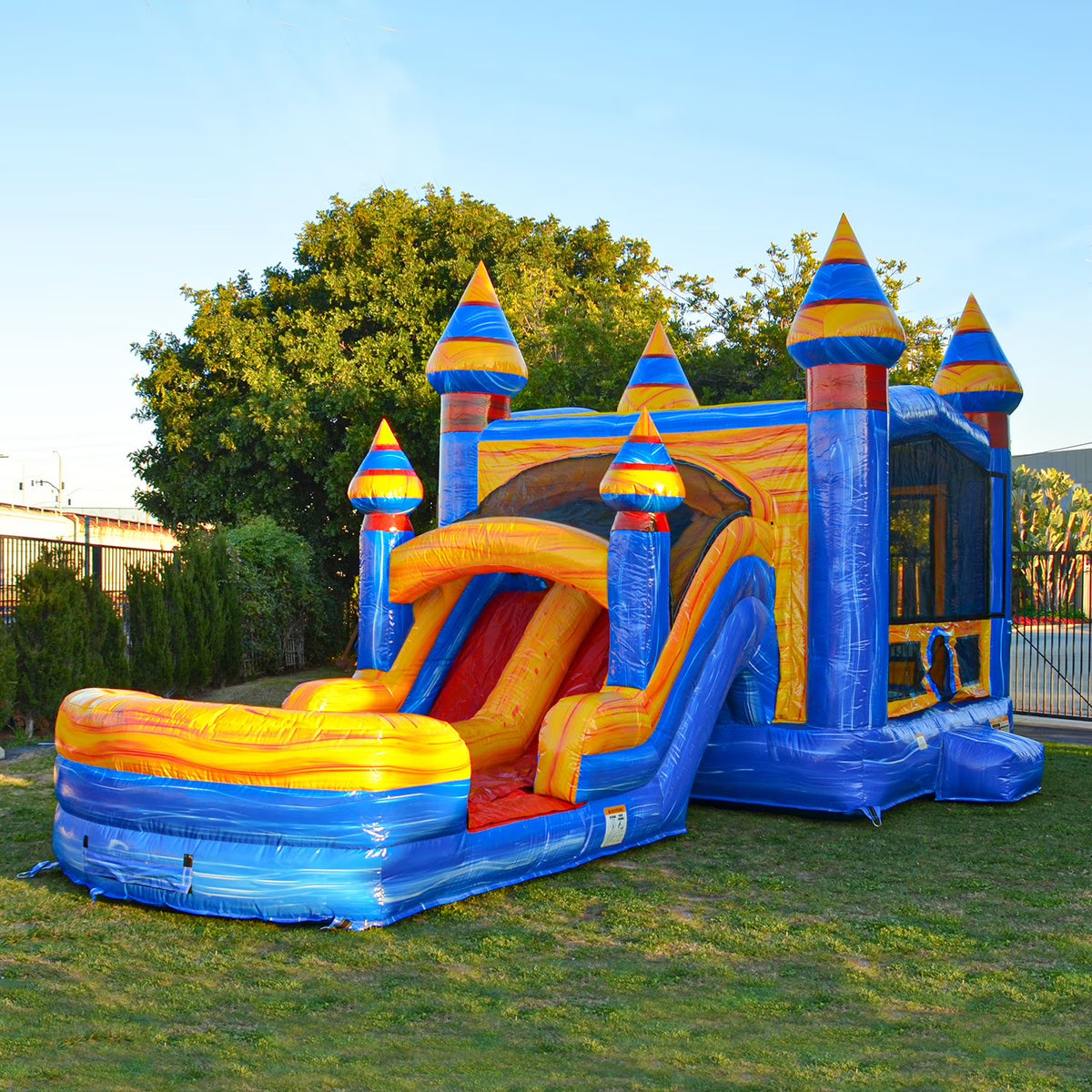 Inflatable Bounce with Two Slides, Heavy Duty Blower, Stakes and Storage F880329