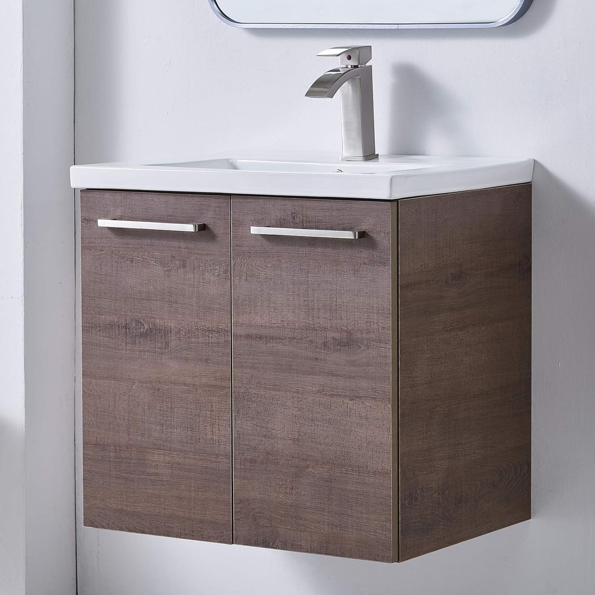 Black Wall-Mounted Bathroom Vanity with White Integrated Undermount Ceramic Vessel Sink U877958