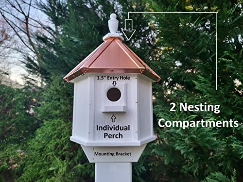2 Holes Copper Roof Birdhouse With Individual Perches C8232