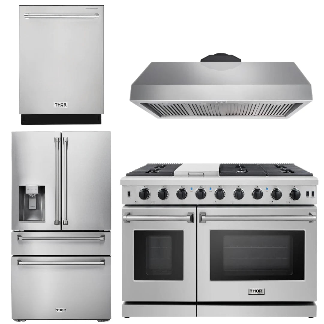 48 Propane Gas Range, Range Hood, Dishwasher, Refrigerator with Water and Ice Dispenser L42353