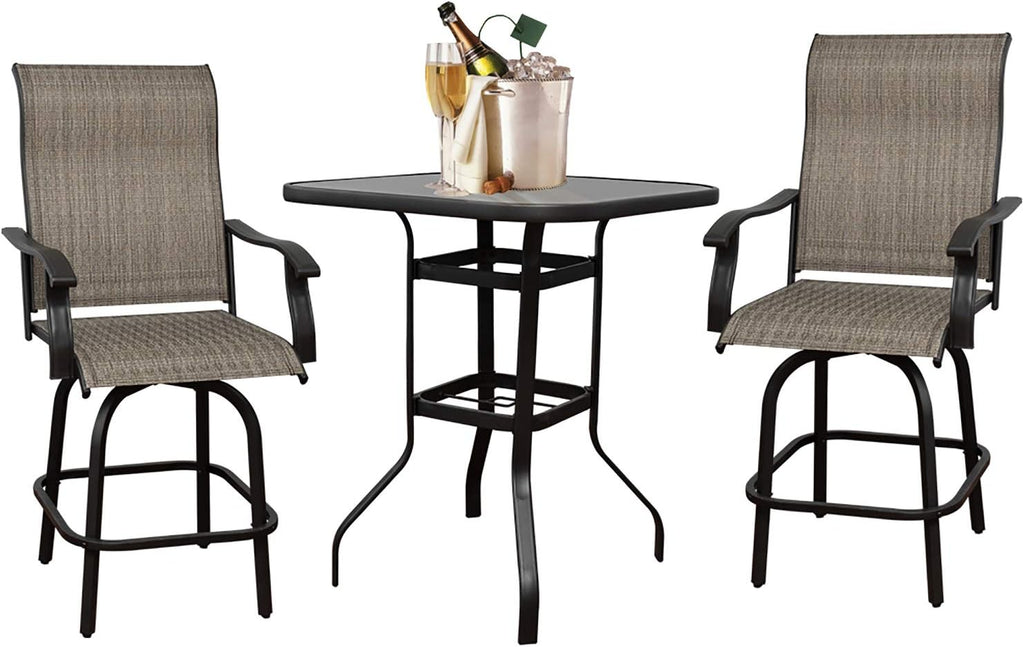 Swivel Bar Stools Set with All-Weather Metal Frame E9445