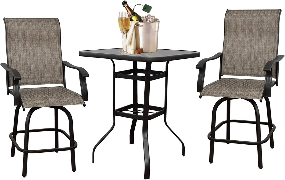 Swivel Bar Stools Set with All-Weather Metal Frame E9445