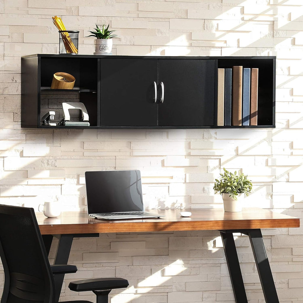 Black Floating TV Stand Wall Mounted Media Console D42406