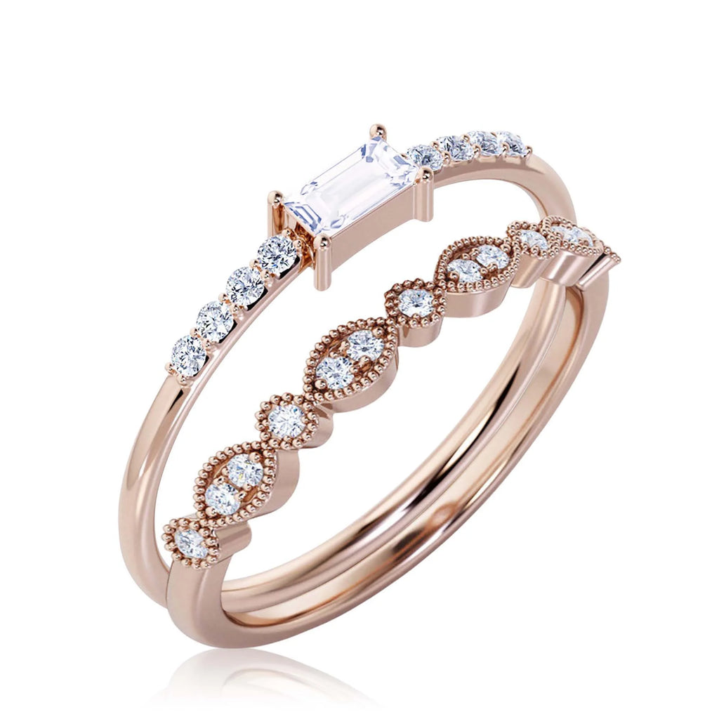 1.45 Carat Emerald Cut Diamond Moissanite Engagement Ring in Silver With 18k Rose Gold Plating I778
