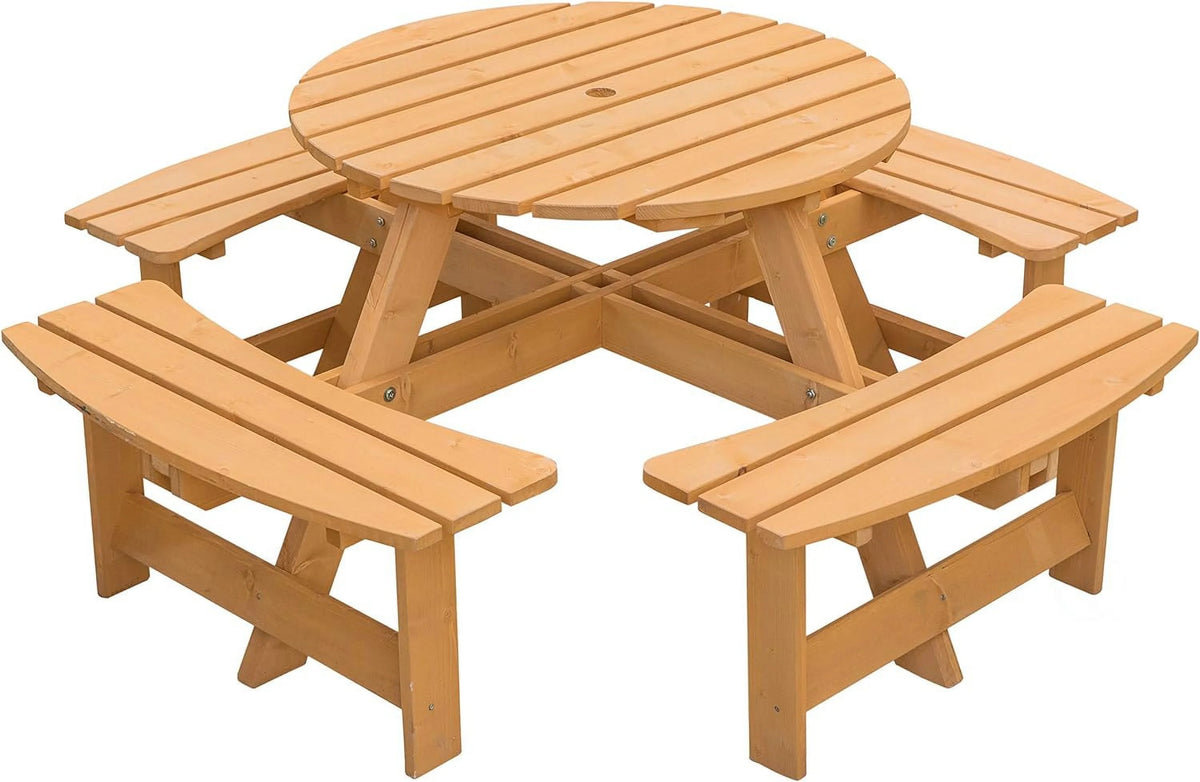Wooden Round Picnic Table with Bench G475885