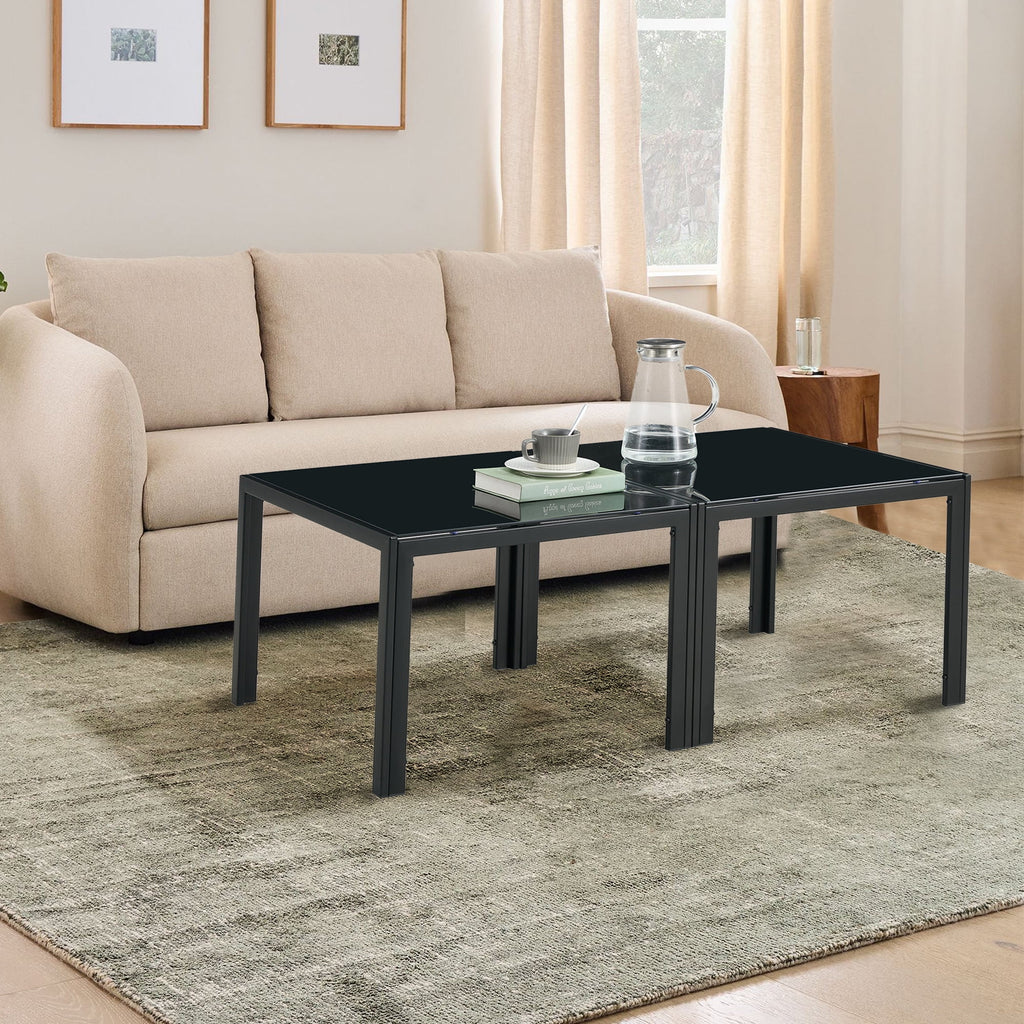 Glass Coffee Table Set of 2 Black F288033