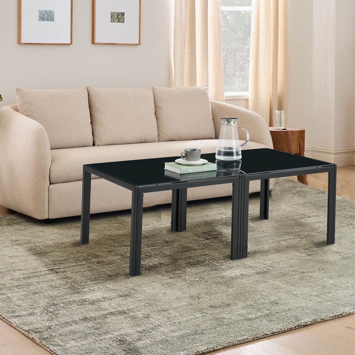 Glass Coffee Table Set of 2 Black F288033