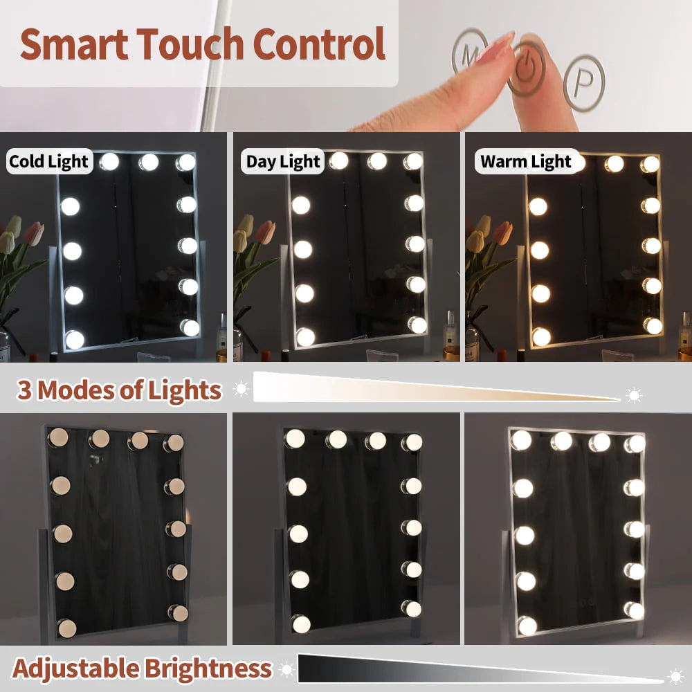 White Metal Makeup Mirror with Lights M869708