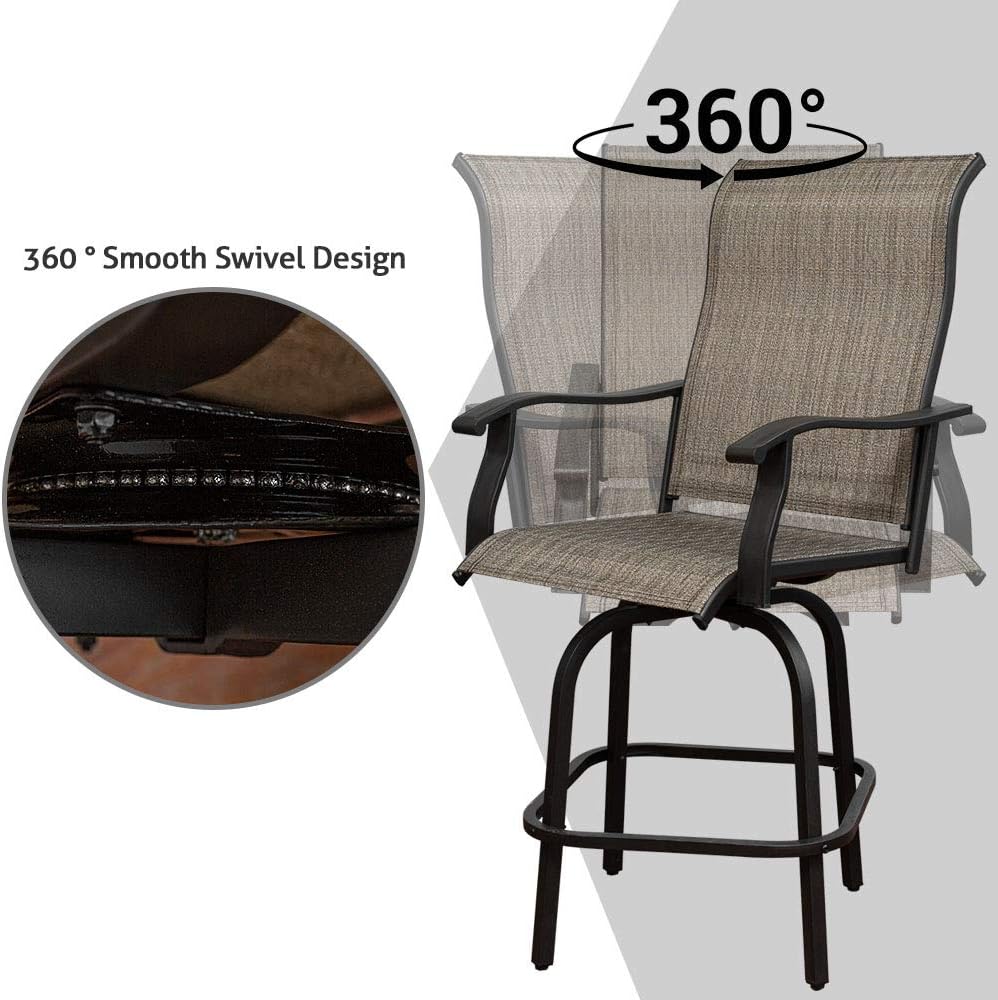 Swivel Bar Stools Set with All-Weather Metal Frame E9445